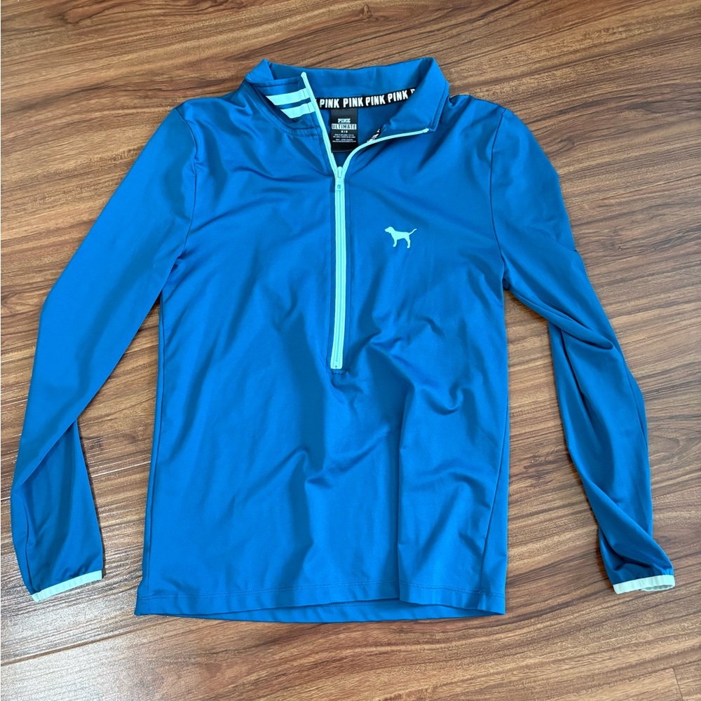 PINK Victoria's Secret Blue Quarter-Zip Pullover with Light Blue Trim
